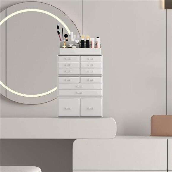 Makeup Organizer with Drawers Cosmetic Storage Box Vanity Case White Plastic - Picture 2 of 7